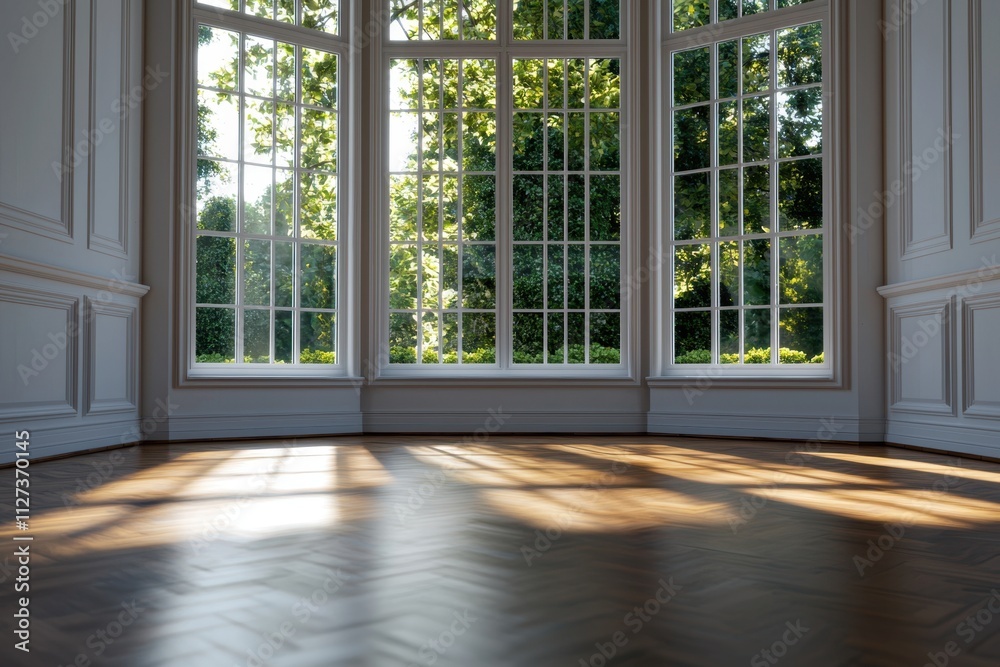Fototapeta premium A large room with a view of trees and a window