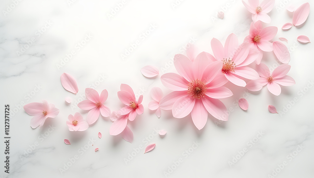 Petal flower painting on a simple white marble surface creates a delicate yet elegant visual effect overall instantly._00002_ Petal flower painting on a simple white marble surface creates a delicate yet elegant visual effect overall instantly._00002_