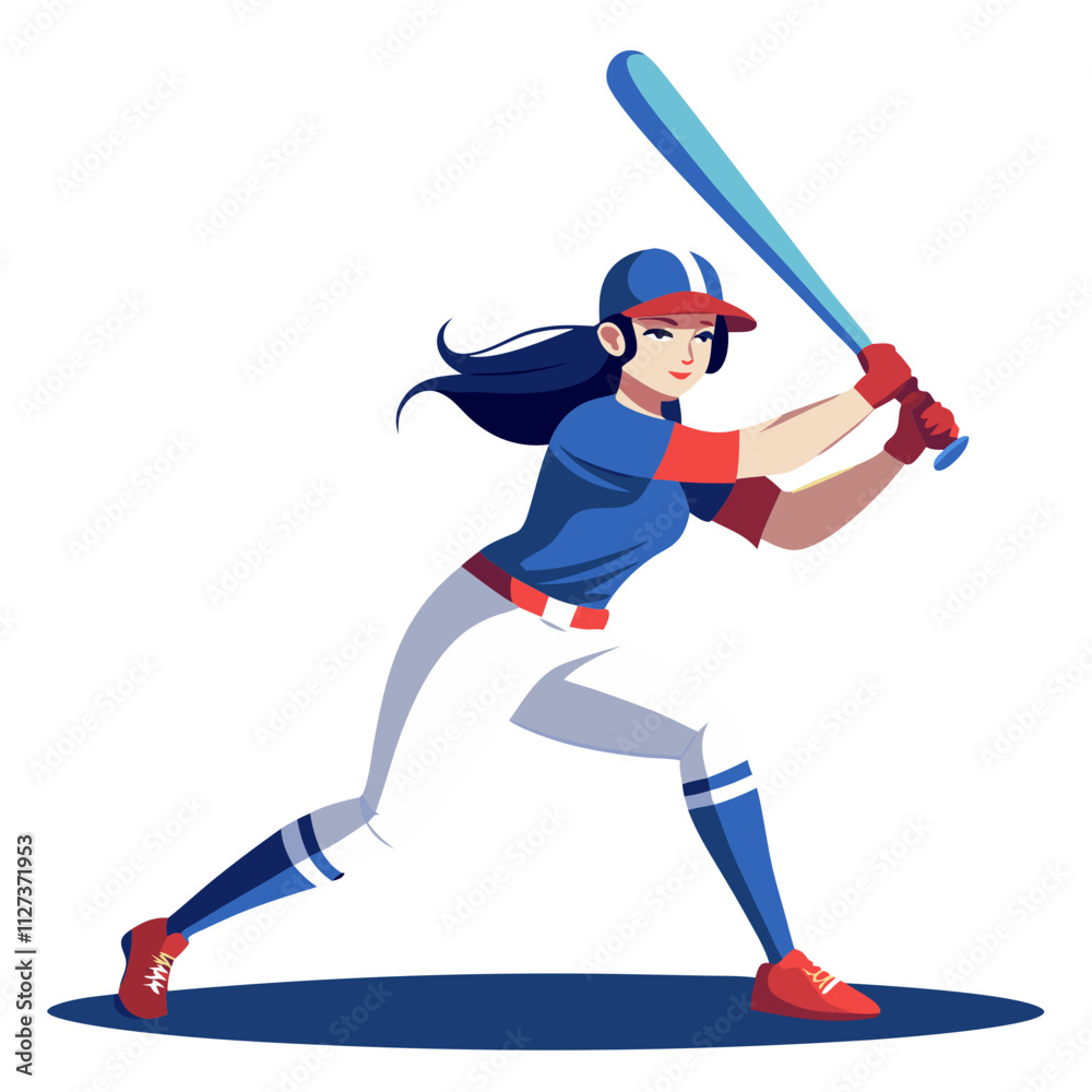 Obraz premium Woman baseball player poised to bat during an outdoor game in bright daytime conditions