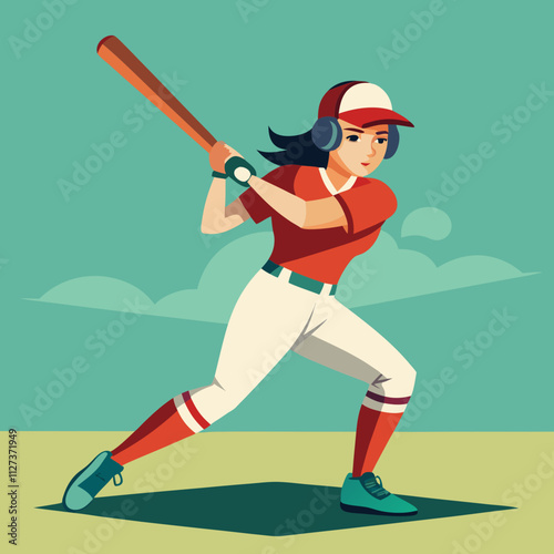 Woman baseball player prepares to bat on a sunny day during a local game at the community field