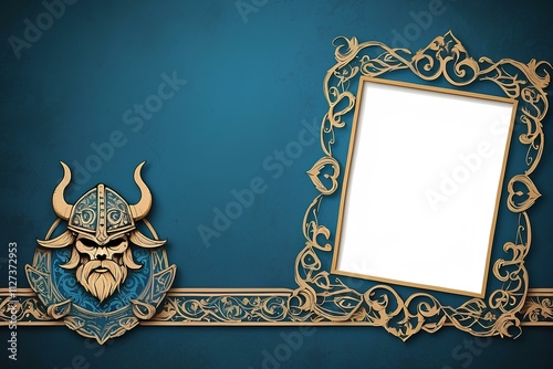 A blank ornate frame with golden accents, surrounded by decorative motifs. Ideal for creating personalized messages or artistic displays.
 photo