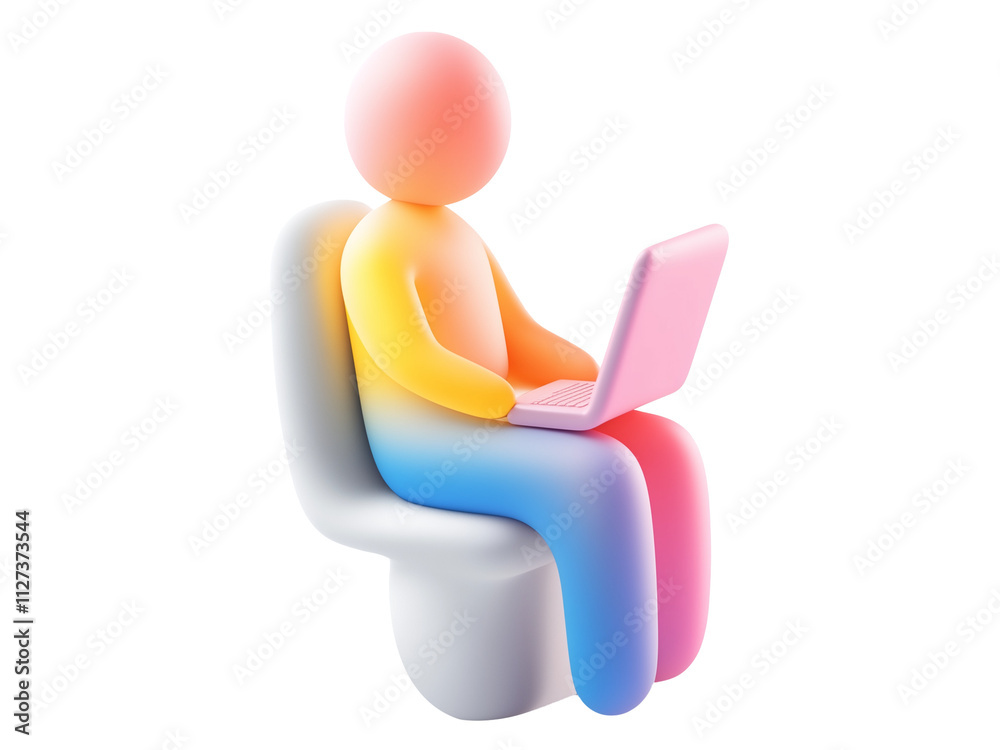 3d person working on laptop sitting on a chair png on isolated transparent background 3d person working on laptop sitting on a chair png on isolated transparent background