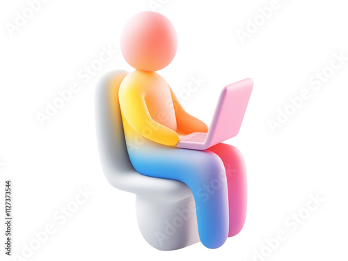 3d person working on laptop sitting on a chair png on isolated transparent background