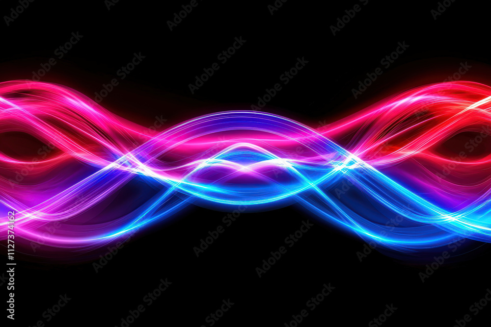 Obraz premium Vibrant digital abstract background with flowing pink and blue light waves, creating dynamic and energetic visual effect. Perfect for modern designs and artistic projects