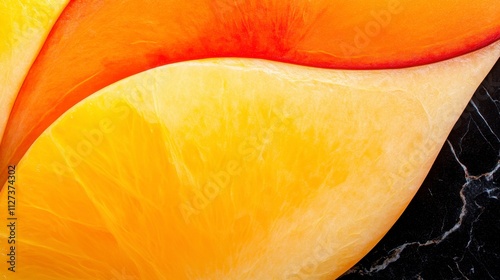 Vivid Orange and Yellow Swirls on Dark Marble Form a Striking Visual Harmony