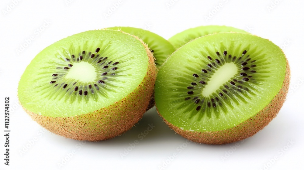 Three juicy kiwi fruit slices on white background. Three juicy kiwi fruit slices on white background.