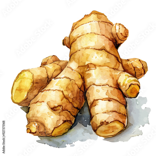 A watercolor of a ginger root, isolated on a white background. Ginger root vector.
