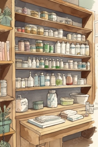 Wallpaper Mural Vintage Apothecary Shelf with Assorted Bottles and Jars Torontodigital.ca