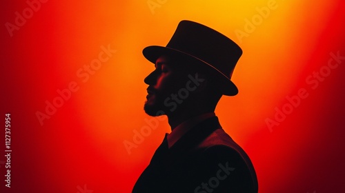 Mysterious Man Silhouette Red Background Top Hat Elegant Stylish