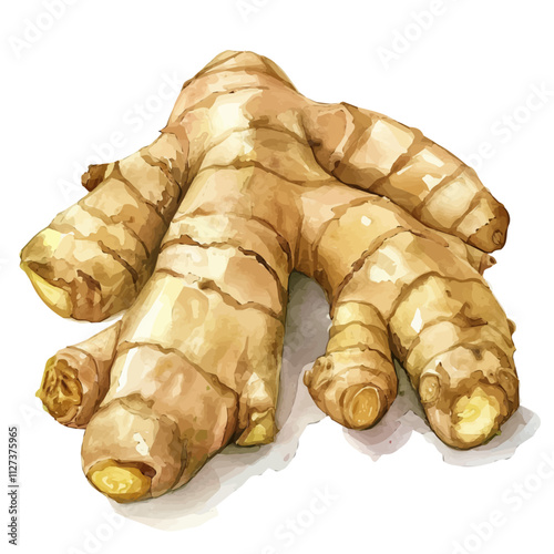 A watercolor painting of a ginger root, isolated on a white background. Ginger root vector.