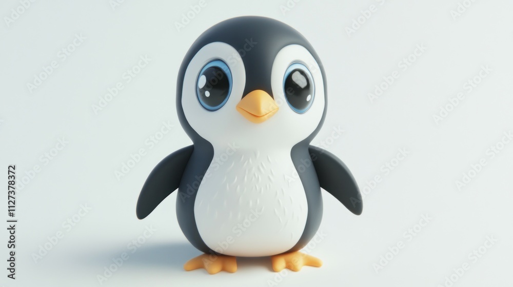 Cute cartoon penguin character with big eyes and a friendly expression. Cute cartoon penguin character with big eyes and a friendly expression.