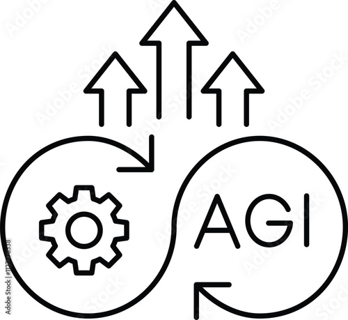 Continuous Improvement icon. Arrows and gears symbolizing iterative enhancements in AI systems. Perfect for optimization tools. Simple Black outline