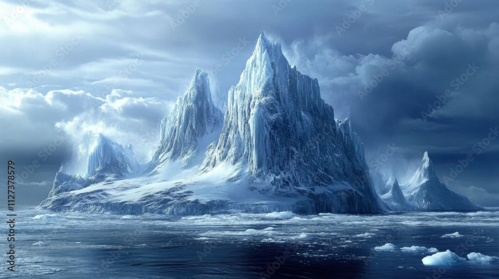 Fototapeta premium Majestic Iceberg Formations Under Dramatic Sky in Polar Region
