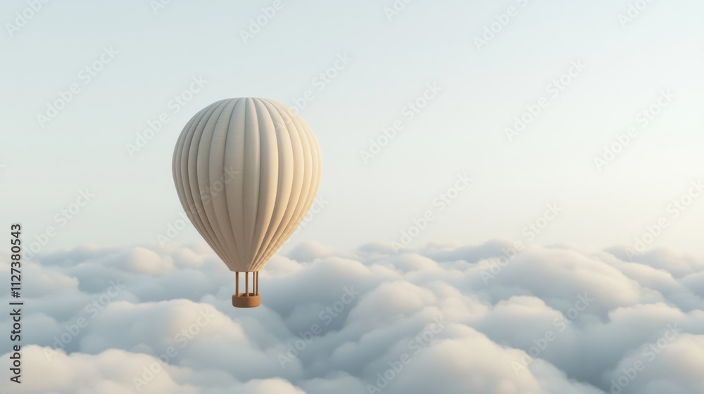 A serene hot air balloon floating above soft clouds in a tranquil sky. A serene hot air balloon floating above soft clouds in a tranquil sky.