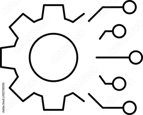 Value Alignment icon. Gears with neural nodes symbolizing alignment of AI with human values. Ideal for ethical AI tools. Simple Black outline