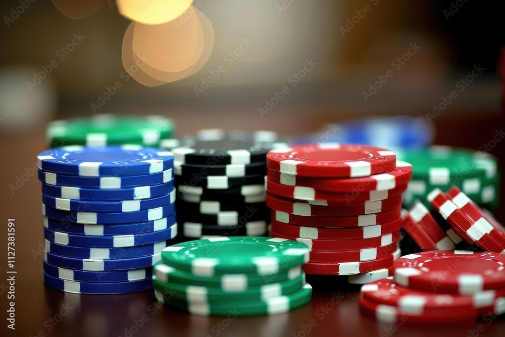 A pile of poker chips with different colors and sizes A pile of poker chips with different colors and sizes