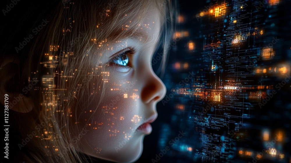Young Generation Alpha Child Engaged with Technology Inside a Digital Environment Focused on Innovation and Future Perspectives Young Generation Alpha Child Engaged with Technology Inside a Digital Environment Focused on Innovation and Future Perspectives