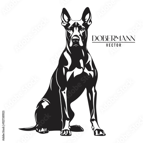 Doberman Pinschers dog black and white vector logo line art hand drawn vector pets illustration