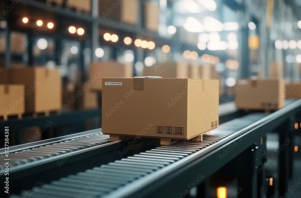 Close-up of cardboard boxes on a conveyor belt in a warehouse for a drop-shipping concept. Close-up of cardboard boxes on a conveyor belt in a warehouse for a drop-shipping concept.