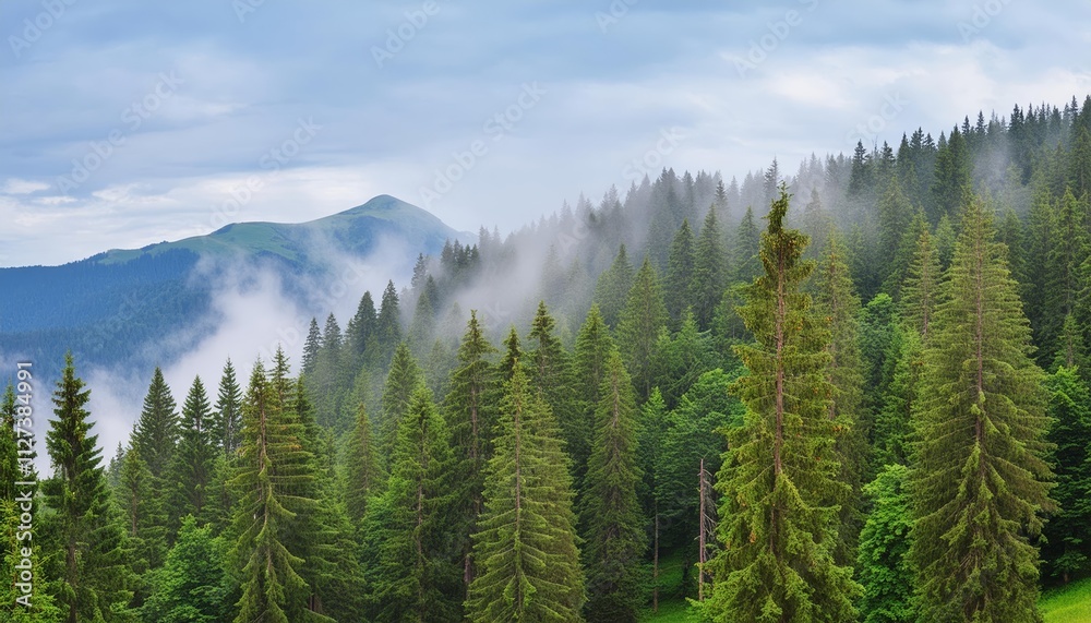Misty Fir Forest A Serene and Enigmatic Landscape Captured in , Showcasing Lush Greenery, Ethereal Fog, and the Tranquil Beauty of Natures Untouched Wilderness. Misty Fir Forest A Serene and Enigmatic Landscape Captured in , Showcasing Lush Greenery, Ethereal Fog, and the Tranquil Beauty of Natures Untouched Wilderness.