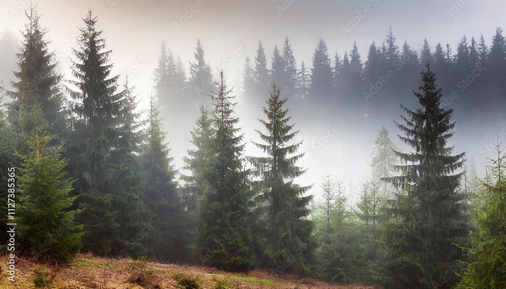 Misty Fir Forest A Serene Landscape of Tall Evergreen Trees Shrouded in Fog, Inviting Nature Lovers to Explore the Enchanting Beauty of the Pacific Northwest Wilderness Misty Fir Forest A Serene Landscape of Tall Evergreen Trees Shrouded in Fog, Inviting Nature Lovers to Explore the Enchanting Beauty of the Pacific Northwest Wilderness