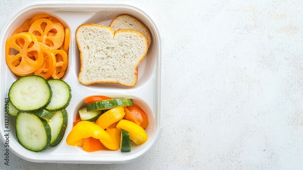 Fresh and Colorful Lunchbox with Vegetables and Bread Fresh and Colorful Lunchbox with Vegetables and Bread
