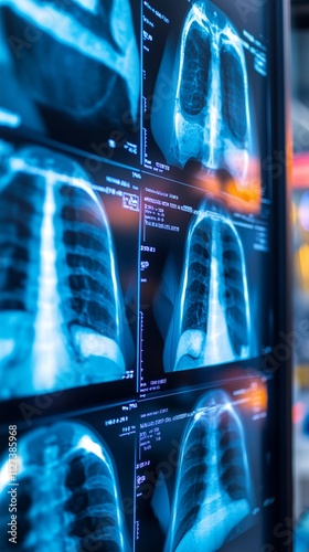 High-resolution medical X-ray images displaying detailed lung structures on a digital screen, emphasizing the modern technology used in healthcare diagnostics and treatments. photo