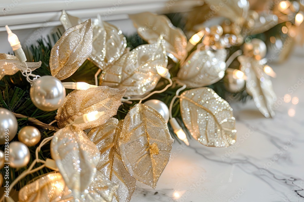 Festive Christmas garland with glowing lights beautifully decorating a cozy space. Festive Christmas garland with glowing lights beautifully decorating a cozy space.