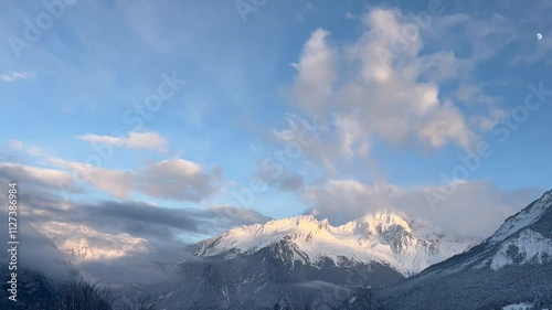 Landscape of French alps by winter 