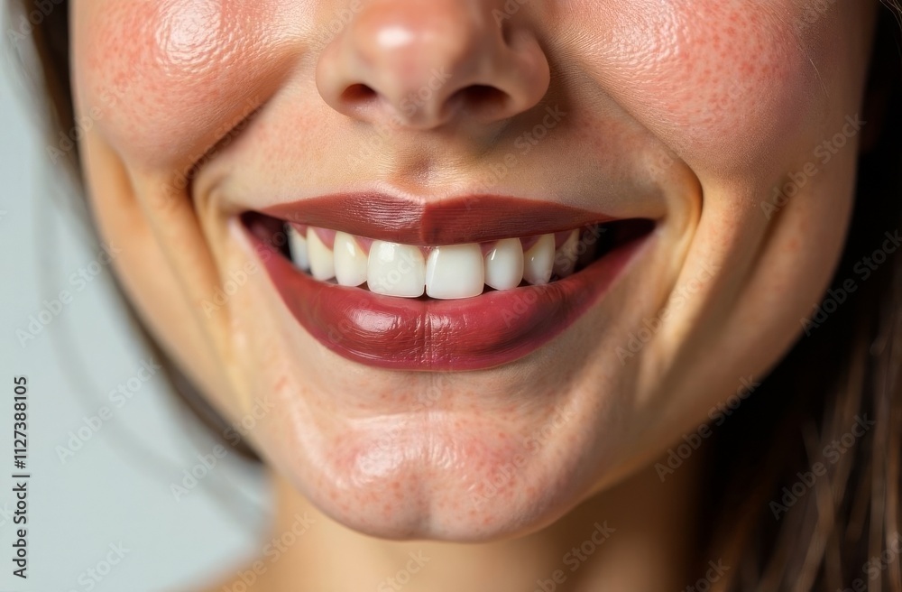 Perfect girl lips, lipstick color Mocha mousse. Smile. Close-up. Natural beauty
