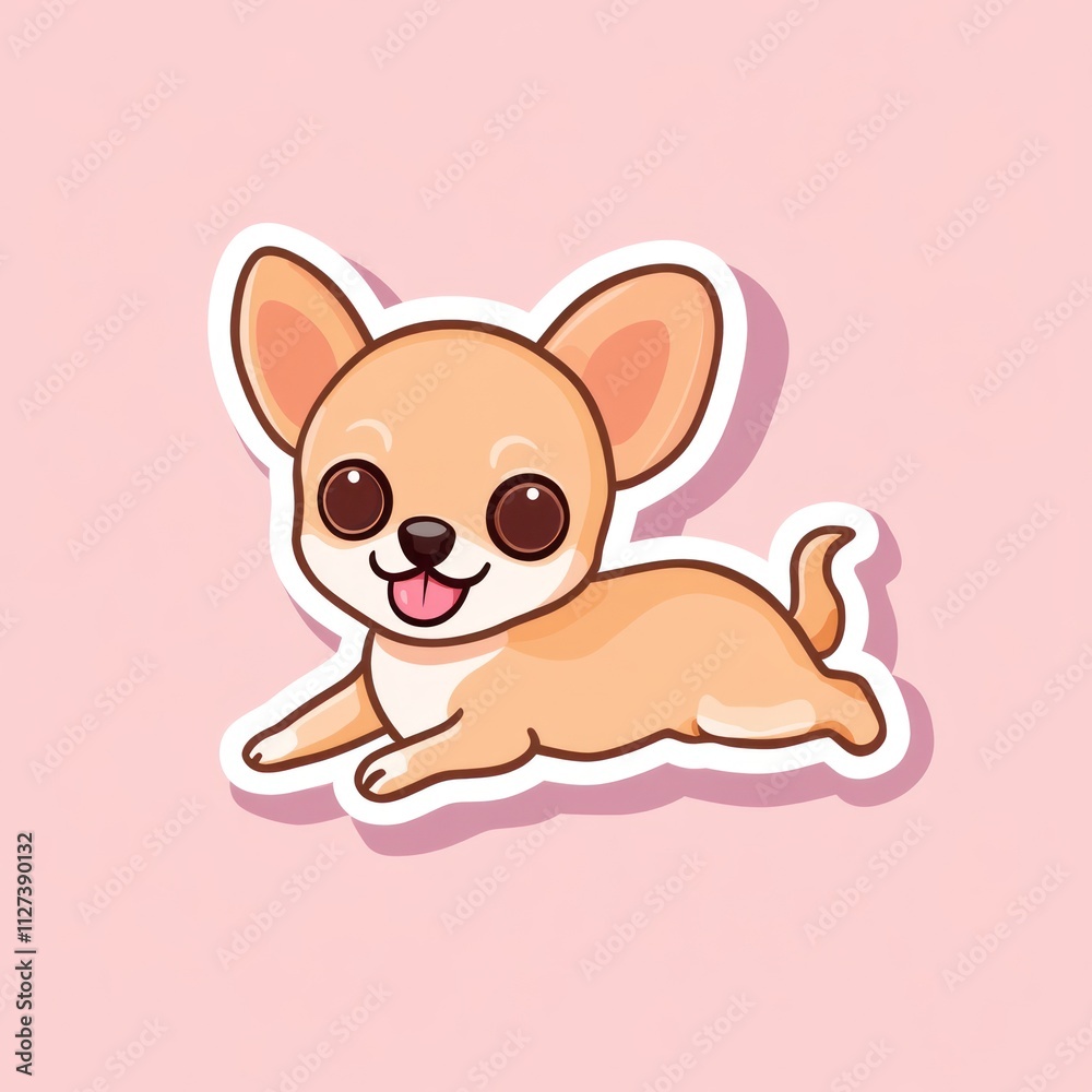 A cute cartoon illustration of a playful Chihuahua on a pink background. A cute cartoon illustration of a playful Chihuahua on a pink background.