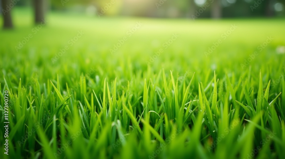 Fototapeta premium Lush green grass covering a vibrant landscape, showcasing its rich texture and color, ideal for outdoor photography and nature-themed projects, emphasizing freshness and vitality.