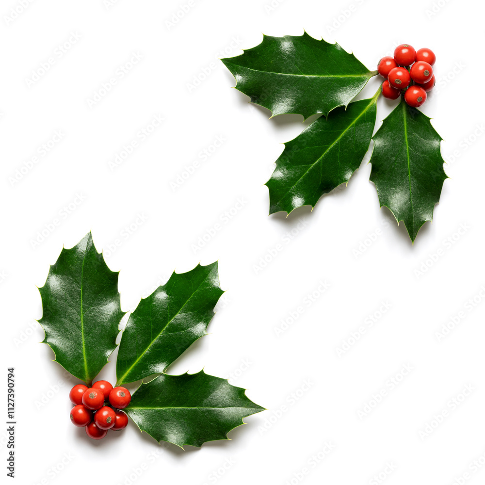 Christmas Holly (Ilex) with red berries, isolated on white. Christmas Holly (Ilex) with red berries, isolated on white.