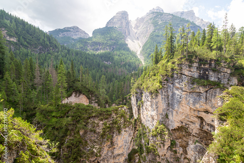 Fanes Waterfalls ( Cascate Di Fanes ) tourist trail. Dolomites, Italy, Europe