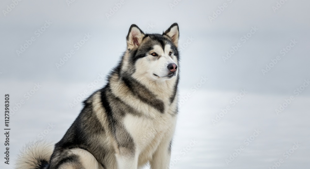 Fototapeta premium Majestic alaskan malamute in winter landscape for pet enthusiasts and nature lovers