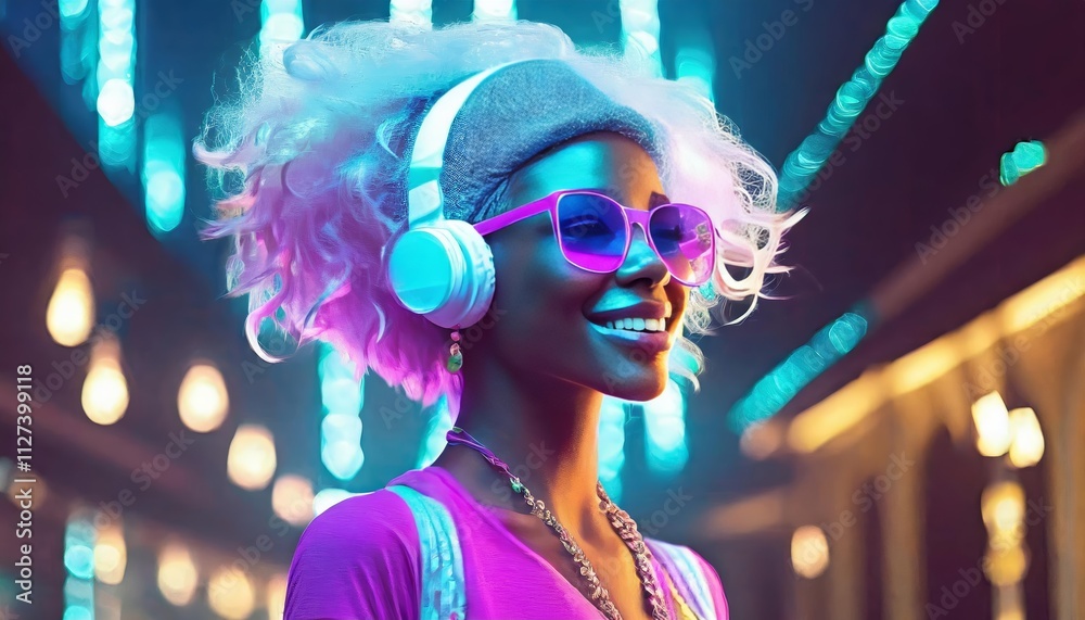 Neon Night Club Girl A Vibrant Illustration Capturing the Essence of Nightlife, Energy, and Freedom in a Colorful Urban Setting, Perfect for Art Enthusiasts and Party Lovers Alike.