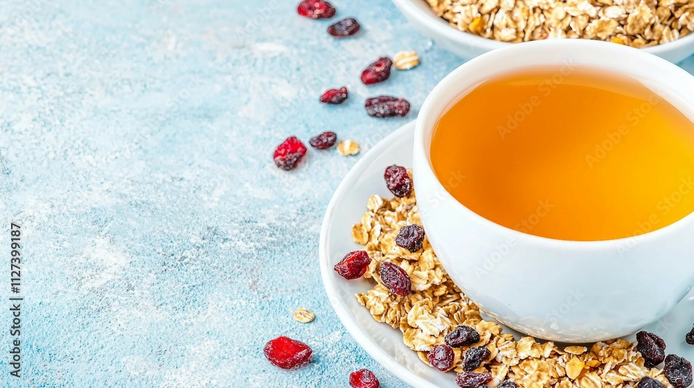 Healthy Breakfast with Granola and Herbal Tea in Minimalist Style Healthy Breakfast with Granola and Herbal Tea in Minimalist Style