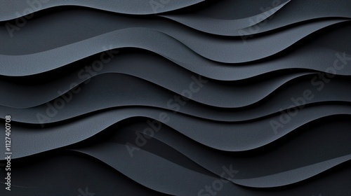 Textured Black Paper Backdrop with Waves, Black textured background concept.