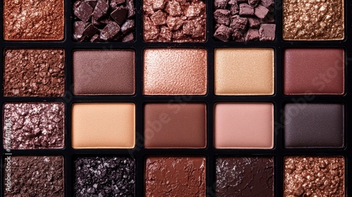 Elegant and Artistic Display of Rich Hues in a Beautifully Arranged Palette of Makeup Hues