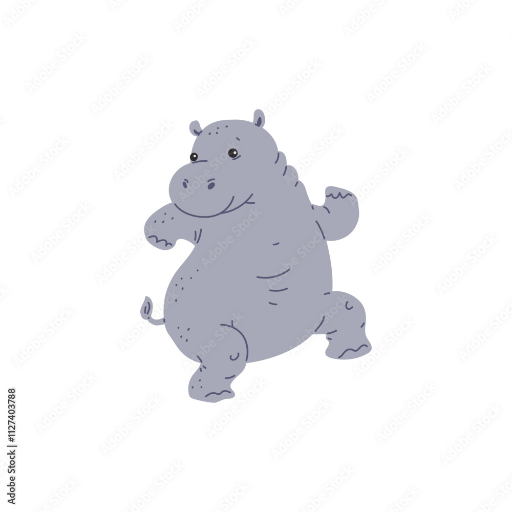 Vector illustration of a dancing gray hippopotamus on an isolated background. Vector illustration of a dancing gray hippopotamus on an isolated background.