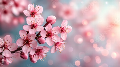 Delicate Pink Flowers Blossoming in Soft Focus with Bokeh Background