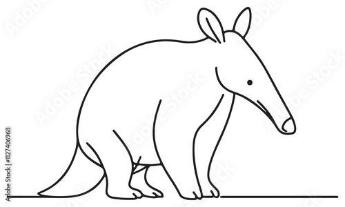 A Line Drawing of an Aardvark Sitting on the Ground