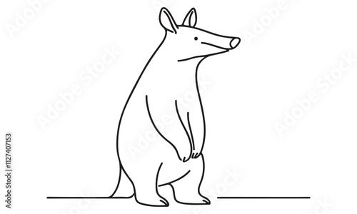 Line Art Illustration of a Standing Echidna, Simple Black and White Cartoon Animal Design, Isolated on White Background