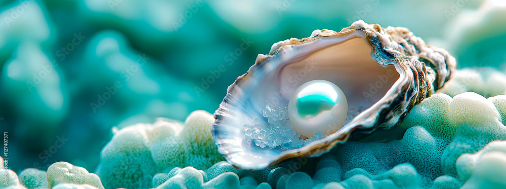 pearl in a shell on a sea background. Selective focus. pearl in a shell on a sea background. Selective focus.