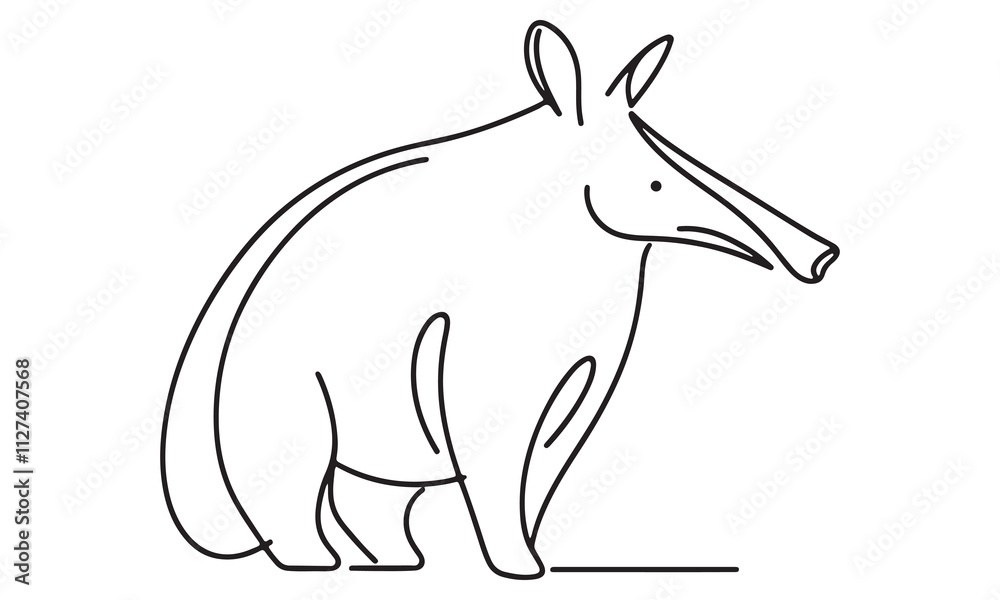 One-Line Drawing of a Sitting Aardvark in a Simple, Elegant Style One-Line Drawing of a Sitting Aardvark in a Simple, Elegant Style