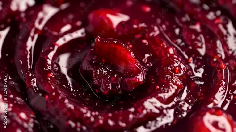 Close-up of rich, glossy cranberry sauce, perfect for Thanksgiving and holiday feasts Close-up of rich, glossy cranberry sauce, perfect for Thanksgiving and holiday feasts