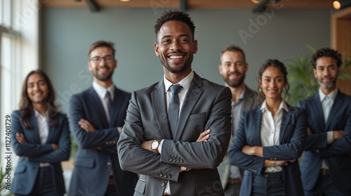 Group of smiling professionals in an office environment