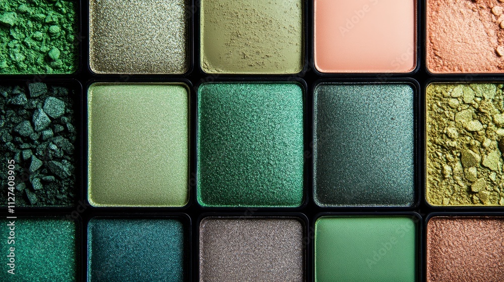 Fototapeta premium Vibrant Palette of Eyeshadow Shades Displayed in an Artistic Arrangement for Beauty Enthusiasts