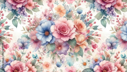 Wallpaper Mural pink and white flowers created with generative AI software Torontodigital.ca
