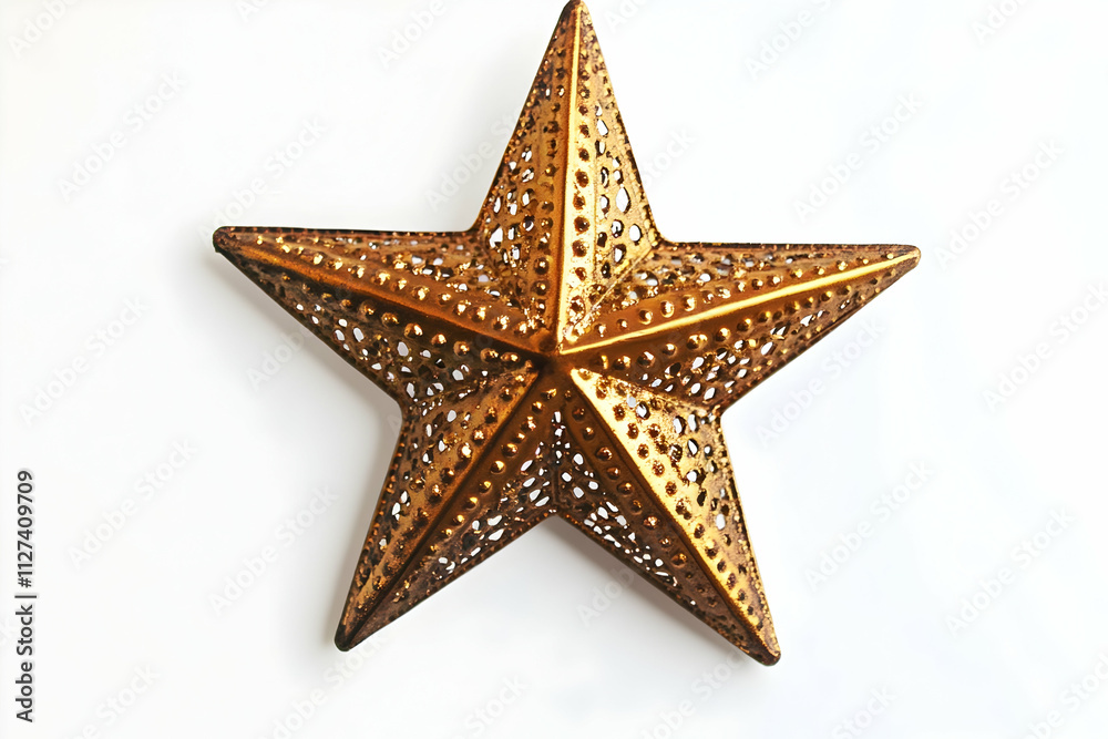 A bright star ornament for tree decoration, isolated on white background4k image A bright star ornament for tree decoration, isolated on white background4k image
